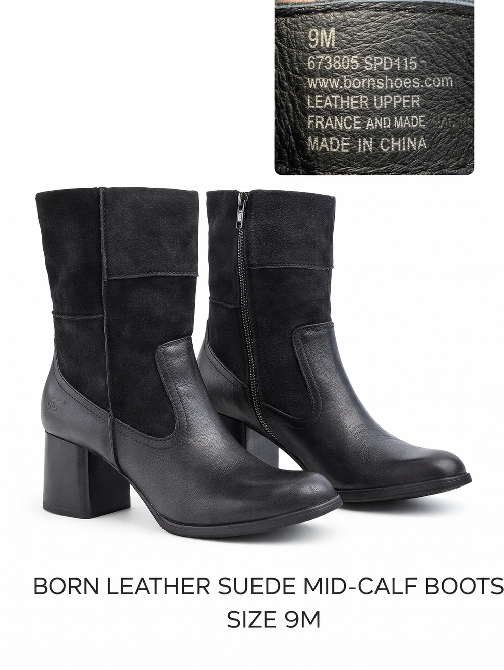 Born Black Leather & Suede Patchwork Upper Boots